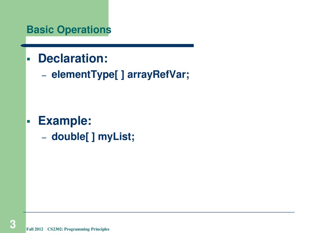 Chapter 6 Arrays Fall 2012 CS2302: Programming Principles. - ppt download